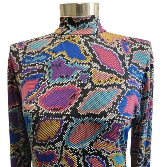 JEWEL TONE SNAKESKIN PRINT BODYCON DRESS - Picture 2 of 4